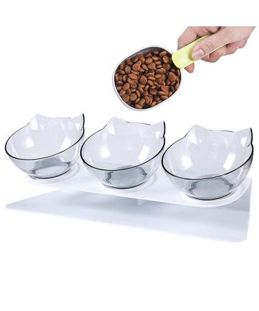 Raised Cat Bowl with Stand Tilted Cat Bowl for Kitten Elevated Cat Bowl Anti Vomiting Plastic Transparent Cat Food Water Bow (Three Bowls)