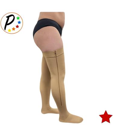Presadee Closed Toe Thigh High 20-30 mmHg Firm Compression Leg with YKK Zipper - Beige 4 | Support & Comfort in Style - Buy Online on GoSupps.com