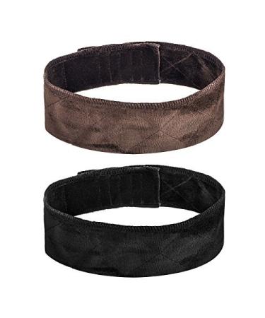 2 Pack Velvet Wig Band Head Hair Band Adjustable Fastern (Black and Brown)