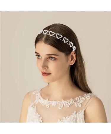 Urieo Silver Crystal Head Band Rhinestone Heart Headband Metal Hairband with Rhinestones Princess Wedding Bridal Headpieces for Women and Girls