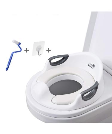 Potty Training Seat For Kids Boys Girls Toddlers Toilet Seat For Baby With Cushion Handle And Backrest Toilet Trainer For Round And Oval Toilets (White)