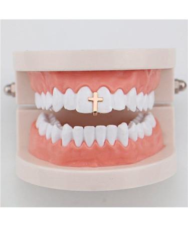 Punk Cross Mouth Teeth Tooth Single Grill Cap for Teeth Mouth Halloween Party Cosplay Accessories Teeth Grills Rose Gold - Buy Online on GoSupps.com