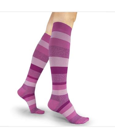 Sigvaris Women's Microfiber Patterns 143 Calf High Compression Socks 15-20mmHg 5 - 7 Pink Stripe