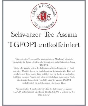  Lerbs & Hagedorn Lerbs & Hagedorn Assam TGFOP1 Decaffeinated Black Tea | Powerful Aromatic Malty 1 kg (approx. 81 liters) Tippy Golden Flowery Orange Pekoe - Buy Online on GoSupps.com