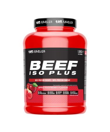 OUT ANGLED Beef Iso Plus Zero Fat Zero Sugar 90% Beef Protein Isolate with BCAAs Glutamine EAAs and Coenzyme Q10-1.8kg (Apple Raspberry)