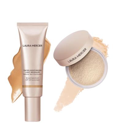 Laura Mercier Tinted Moisturizer Light Revealer with SPF 25 Luminous Finish Shade 3N1 Sand and Translucent Loose Talc-Free Setting Powder Ultra-Blur: Hyaluronic Acid Infused Shade Translucent Bund