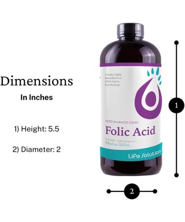 Life Solutions Liquid Folic Acid Supplement 800 mcg Vitamin B9 per Serving Berry Flavor 8 fl oz Fast Absorption Prenatal Heart & Brain Support - Buy Online on GoSupps.com