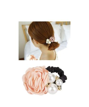 Colorful Pearl Strass Rose Flower Hair Bands - 6 Slim Floral Rubber Bubble Scrunchies for Women & Girls - Stretchable Ponytail Accessories - Buy Online on GoSupps.com