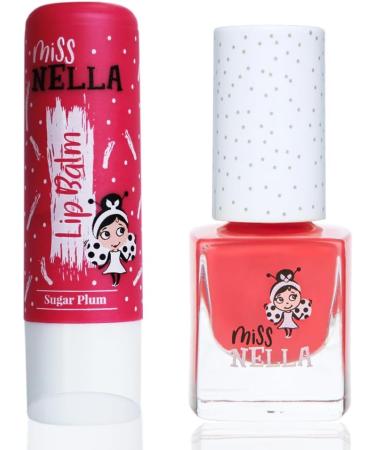 Miss Nella Nail Polis + Lip Balm set- Special Pink Peel-off Nail Polish for Kids with Water Based & Odour Free Formula + SUGAR PLUM hypoallergenic lip balm - Buy Online on GoSupps.com