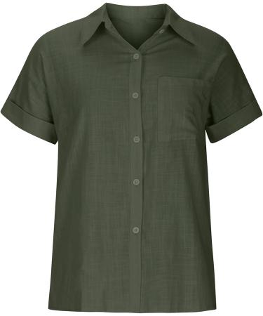2022 Women's Summer Linen Button Down Shirt - Casual Collared Tee in Army Green - Buy Online on GoSupps.com
