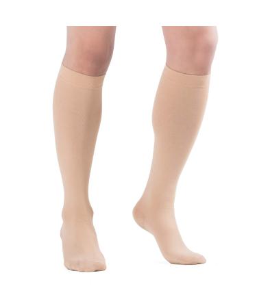 Compression Stockings 20-30 mmHg Knee High Closed Toe Support Gradient Treatment Men Women Beige X-Large