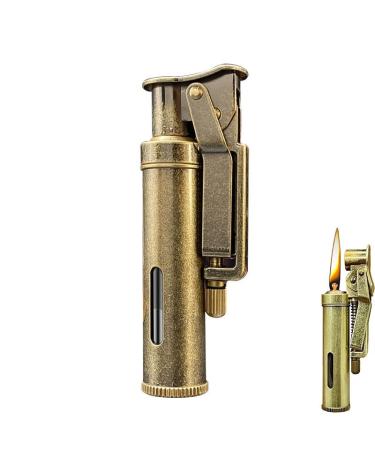 Reusable Windproof Trench Lighter Vintage Exquisite Wheel Kerosene Lighter Antique Brass Lighter Unique Birthday Gift(Bronze)