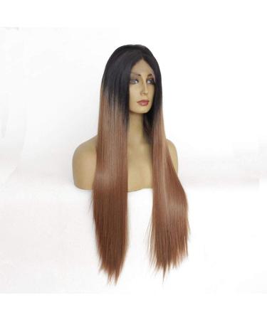 Silky Long Straight Lace Front Wig - 2 Tone Gradient Heat-Resistant Synthetic Hair for Daily & Cosplay 16in & 18in - Buy Online on GoSupps.com