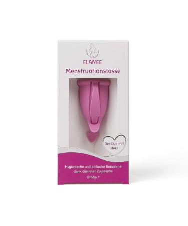 ELANEE menstrual cup size 1 easy removal thanks to discreet pull tab 23 ml capacity (740-00) 1 piece (1 pack) pink