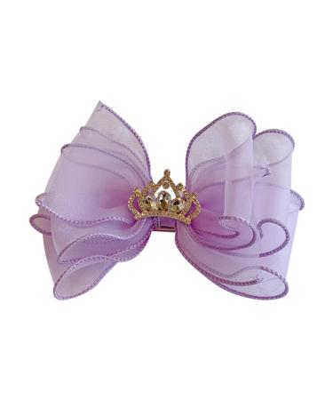 FEIFEI'S BOW Baby Girls kids Bow Princess Chiffon Diamond Crown Unicorn Colour Multi Colour Bow Hair Clip Bows Toddler Infants Party dress Costume Bow Photo Prop (Purple with crown)