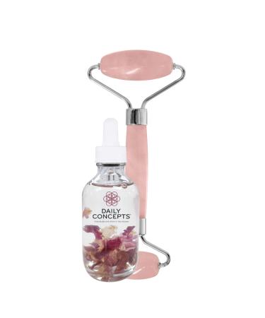 Daily Concepts Gift Set: Quartz Facial Roller & Rose Oil - Lymphatic Drainage Circulation Boost Puffiness Reduction - Buy Online on GoSupps.com