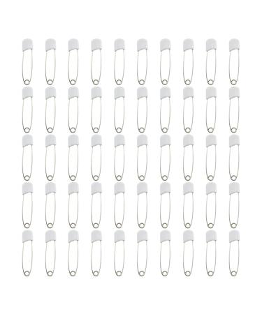 HAHIYO 52mm Length Plastic Head Cloth Pins Closed Sturdy Easy Penetrate Safer Operate Reusable Durable Stainless Steel Nappy Diaper Pin White 50 PCS for Sock Towel Bed Sheet Vurtains Clothing White White(Plastic)-5.2cm-50PCS