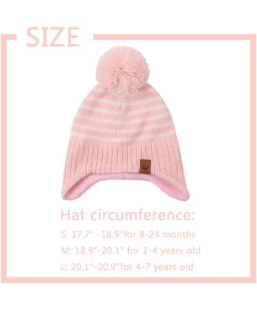 XIAOHAWANG Striped Baby Beanie Hat - Pink | Winter Knitted Warm Hat for Boys and Girls 9-24 Months - Buy Online on GoSupps.com