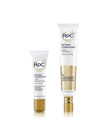 RoC Retinol Value Set Duo, Deep Wrinkle Anti-Aging Night Face Cream + Retinol Correxion Daily Eye Cream, Under Eye Cream for Dark Circles & Puffiness, Moisturizer for Deep Set Wrinkles