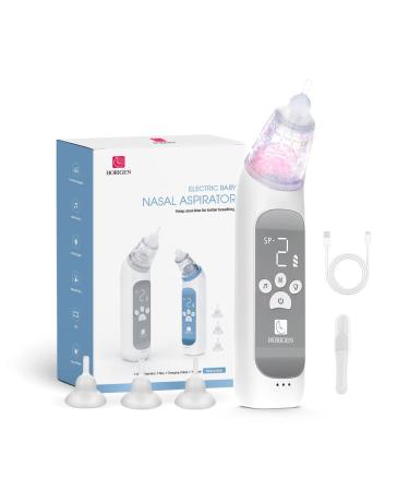 Horigen Nasal Aspirator for Baby  Rechargeable Nose Sucker for Baby  Electric Nose Suction for Baby with Adjustable 3 Suction Levels  Music and Light Soothing Function  3 Silicone Tips Grey