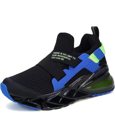Kids Running Tennis Shoes - Coolloog Lightweight Breathable Athletic Sneakers, Black/Blue, Size 1 Big Kid - Buy Online on GoSupps.com