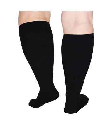 Oversize compression stockings wide calf 20-30 mmHg circulatory support 4-7xl unisex prevents swelling edema DVT pain black 5xl
