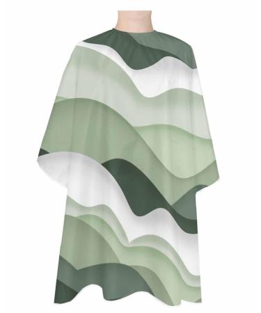 Sage Green Barber Cape - Salon Hair Cutting Cape for Women Men Kids Adults Coastal Ocean Geometric Abstract Wave White Haircut Cape with Adjustable Elastic Neckline Hairdressing Stylist Accessories 1 piece 55x63 Inch Sage Green