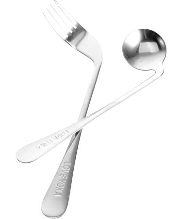Lurrose Left-Handed Angled Cutlery Set - 5-Piece Stainless Steel Dining Fork & Training Spoon 17x4.5cm Perfect for Easy Feeding - Buy Online on GoSupps.com