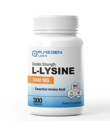 Puregen Labs L-Lysine Extra Strength 1000 MG per Tablet - 300 Servings | High Potency Immune and Collagen Synthesis Support Non-GMO NO Gluten and Dairy - 300 Tablets Made in USA