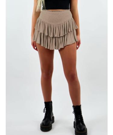 LAEMILIA Womens Elastic Waist Flared Short Skirt | Floral Print Mini Skater Skirt XL | Khaki Pleated Skirt - Buy Online on GoSupps.com