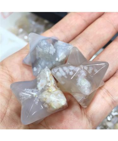 Natural Crystal Rough 1PC Natural Cherry Blossom Agate Crystal Stone Merkaba Hand Carved Crafts Home Decoration As Gift - (Size: 1PC 20mm)