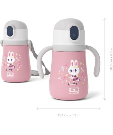 Monbento Kids Insulated Water Bottle 12oz - Leakproof with Straw - Hot/Cold 12 Hours - BPA Free - Pink Bunny - Buy Online on GoSupps.com