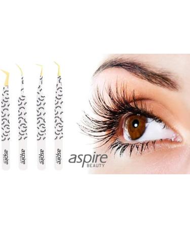Aspire Beauty 4pcs Professional Nano Fiber Tip Printed Eyelash Extension Tweezers - Premium Japanese Stainless Steel with Diamond Grip - Buy Online on GoSupps.com