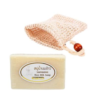 Herbal Rice Milk Soap with Natural Exfoliating Bag | Organic Moisturizing Soap Bar 3.5oz - Collagen & Vitamin E | Made in Thailand - Buy Online on GoSupps.com