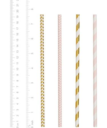 Biodegradable Paper Straws 200 Pack Pink & Gold Multi-Pattern for Birthday Wedding Holiday Decoration - Buy Online on GoSupps.com