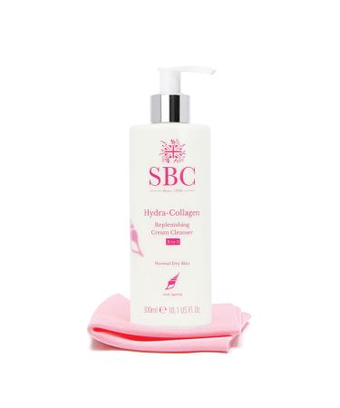 SBC Skincare Hydra-Collagen Replenishing Cream Cleanser with Skin Shammy 300ml Anti-Ageing Collagen Facial Cleanser Removes Make-Up Cleanses Hydrates