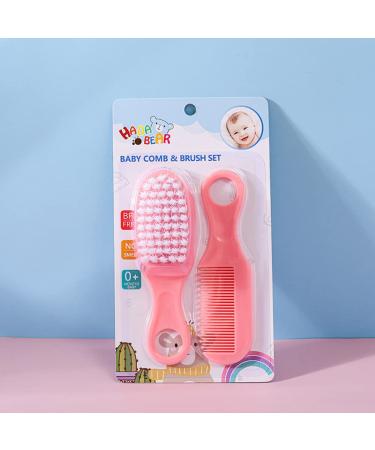 Meokro Baby Hair Brush Comb ABS Nylon Baby Hair Brush Comb Massage Tool Baby Pink