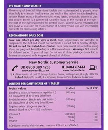 New Nordic Blueberry Eyebright Plus Mega Strength - 30 One-A-Day Natural Eye Supplement Tablets - Buy Online on GoSupps.com