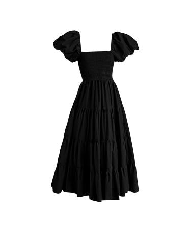 WILLBEST Women Casual Loose Floral Print Dress Strap Short Sleeve Long Maxi 2024 Summer Ruffle A Line Sun Dresses 660-zayeh-b-black S