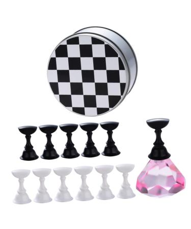 Healeved 1set Manicure Practice Base Chess Board Nail Holders Nail Art Tips Holder Metal Brackets Metal Holder Nail Art Tool Nail Beauty Supporter Manicure Tool Vintage Glass Display Stand 9.2x4.8cm Assorted Color