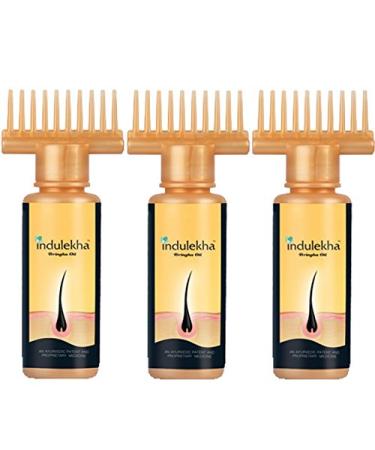 Indulekha Bringha Hair Oil Selfie Bottle 100ml (Pack of 3) with Handmade Wooden Comb Traditional Design