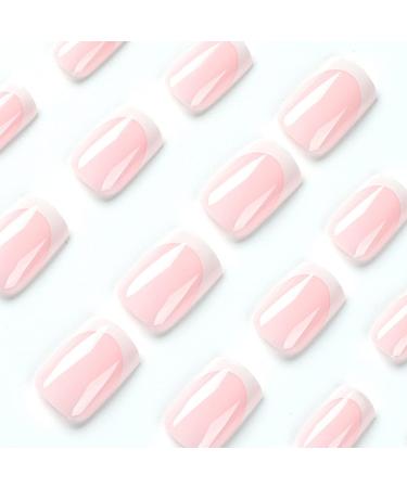 JUSTOTRY 24 Pcs Beige & White French Press on Short False Nails with Nail Glue - Squoval Fake Nails for Women - Buy Online on GoSupps.com