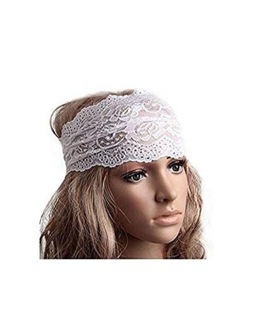 1PC White Elastic Fashion Hairband Headwear Nonslip Hair Band Sport Yoga Lace Wide Headband Turban Bohemian Headscarf Wrap Hair Accessories For Women Girls