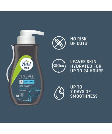 Veet Men Hair Removal Cream Chest & Body Sensitive 400ml each (pack of 2 800ml) Softer hair growth Dermatologically tested - Buy Online on GoSupps.com