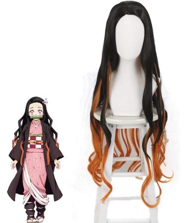 Nezuko Demon Slayer Cosplay Wig with Accessories - Long Curly Black Orange Gradient Kids Wig for Halloween Props - Buy Online on GoSupps.com