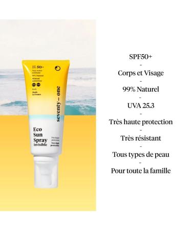 Seventyone Percent Eco Sun Spray SPF 50+ - High UV Protection Vegan & Waterproof 100% Mineral Filter - Made in France 100 ml - Buy Online on GoSupps.com