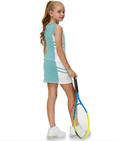 AOBUTE Girls Tennis Golf Outfit Set | Tank Top and Skirt with Shorts | 6-7 Years | Light Green - Buy Online on GoSupps.com