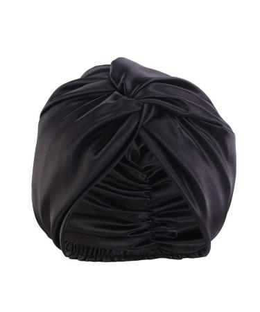 Satin Silky Night Sleeping Caps Double Layer Pre Tied Knoted Bonnet Hair Care for Women Black