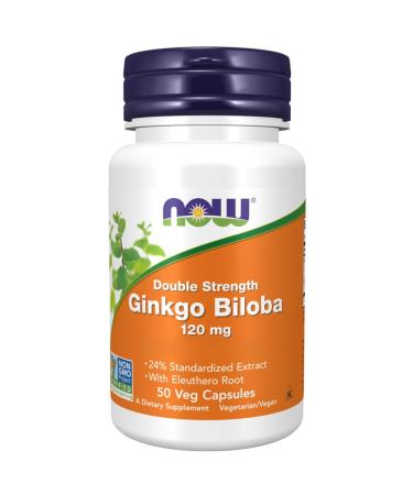 Now Foods Double Strength Ginkgo Biloba Extract 120mg 50 Vegan Capsules Soy Free Gluten Free Vegetarian Non-GMO
