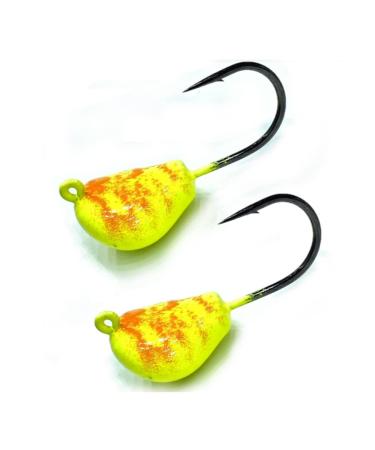 Tautog Jig, Sheepshead Jig, 2 Pack, Standup Style Tog Jig, Ultra Tough Powder Coat Finish with 2X Hook, 1/2-2oz Sizes, Multiple Colors, Made in The USA 2oz Chartreuse/Orange